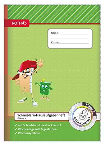 ROTH Kompass-Hausaufgabenheft 2. Klasse - A4 mit Tagesfarben und Wochensymbolen - Schreiblern-Heft