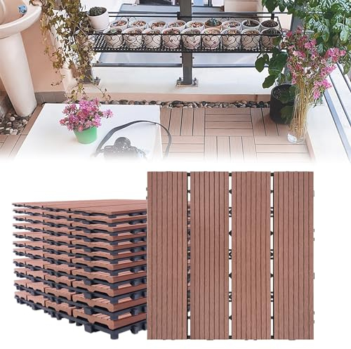 LARS360 Piastrelle Legno 30 x 30 cm da Esterni Balcone WPC Legno Mattonella Esterno Giardino Piastrelle per Terrazze, Balconi, Pavimenti, Drenaggio, Giardino, Marrone, Set di 11(1 m²)