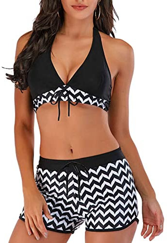 Yutdeng Maillots de Bain Bikinis Deux Pièces Vintage Bikini Shorty Bikini Imprimé Taille Haute Bikini Sport Tenues de Plage Grande Taille,Noir,XXL