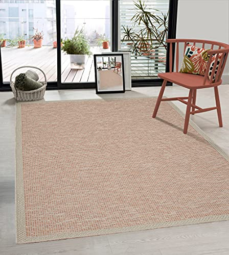 the carpet Calgary - robuster Teppich, Flachgewebe, modernes Design, ideal für Wohnzimmer, Esszimmer und Außenbereich, In- und Outdoor, Vintage-Optik, Boho-Style, Beige-Terra, 140 x 200 cm