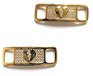 HALOKAIYA ICEDIAMOND Fibbia per lacci con ciondoli per gioielli Hip Hop, 2 pezzi Bling Lab Diamond AF1 Accessorio alla moda per amanti delle scarpe Snkrs (Heart-Gold)