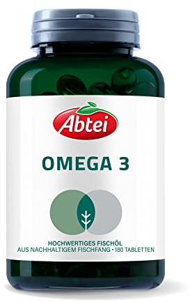 Abtei Nature & Science Omega 3 - > 1000 mg Omega-3-Fettsäuren aus hochwertigem Fischöl - mit DHA und EPA - laborgeprüft und reinheitsgeprüft - aus nachhaltigem Fischfang, 160 Kapseln