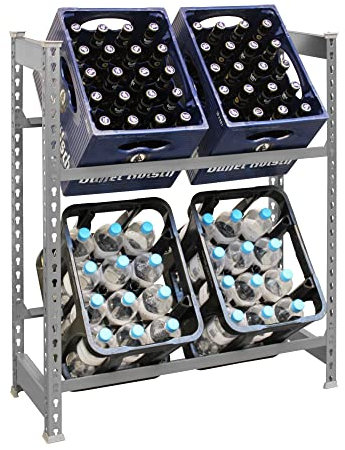 Hustedt Getränkekistenregal GRAU, 100 x 81 x 30 cm (HxBxT), 2 Ebenen mit je 100 kg Tragkraft, Stecksystem, Kastenhalter, Kistenständer