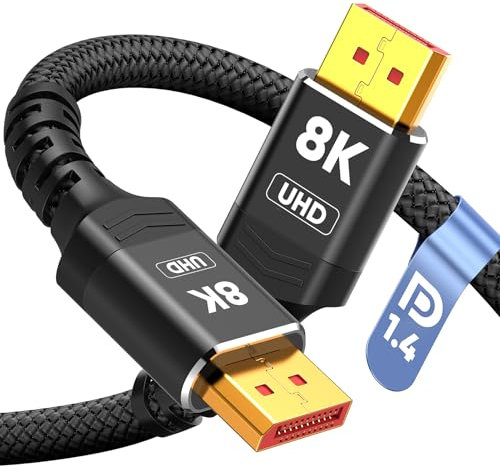 Capshi VESA Certified 1.4 8K DisplayPort Cable 15FT, DP Cable 15FT (8K@60Hz, 4K@144Hz, 2K@240Hz) HBR3 Support 32.4Gbps, HDCP 2.2, HDR15 FreeSync G-Sync for Gaming Monitor 3090 Graphics PC