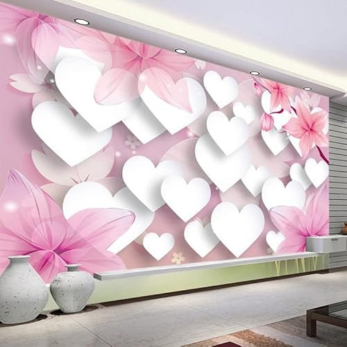 ZEALPLANT Self-Adhesive PVC Photo Wallpaper 3D Romantic Pink Love Heart Big Mural Mural Children Bedroom tv Background Home Decoration Wallpaper