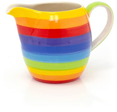 Carousel Home 200ml Hand Painted Rainbow Stripe Ceramic Milk Jug | Multicoloured Creamer | Small Sauce Jug for Individual Serving