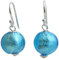 Pendientes redondos de plata de ley de cristal de Murano azul