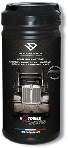 BlackDiamonds - Lingettes Nettoyantes pour CAMION - 5 Actions - Nettoie, Protège, Antistatique, Déperlant & Haute Brillance - Sans Eau ni rinçage- 80 Lingettes