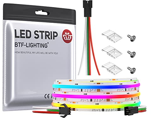 BTF-LIGHTING FCOB SPI COB RGB Flexible Hohe Dichte LED-Streifen WS2811 IC LED Strip 3M 720LEDs/m 21W/M DC24V IP30 Nicht Wasserdicht Chasing Farbe DIY Dekoration(Nicht inhalt Controller&Netzteil)