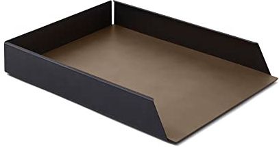 Eglooh - Moire - Ablagefächer Stapelbar für Schreibtisch und Büro mit Struktur aus schwarzem Stahl - Innerer Boden aus Leder Taubengrau - DIN A4 cm 32,5 x 24,2 x H.5 - Made in Italy