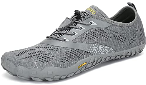 SAGUARO Barfußschuhe Damen Herren Zehenschuhe Traillaufschuhe Weich Bequem Barfussschuhe Fitnessschuhe Männer Frauen Trainingsschuhe für Joggen Laufen Wandern, Grau, 43 EU