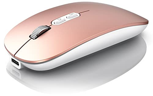 HIMDUZE Bluetooth Mouse, Slim Silent Rechargeable Wireless Mouse Dual-mode (Bluetooth 5.1 + 2.4G USB), Portable Computer Cordless Mouse for MacBook Laptop PC Desktop, No LED,Rose Gold