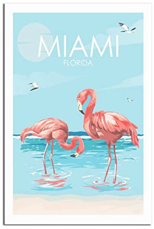 YONGCAI Miami Florida Flamingo Vintage Reise Poster Leinwand Wand Home Room Decor Kunst Poster Gemälde Bild Druck Geschenk Poster