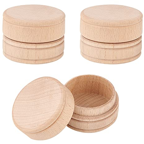 FINGERINSPIRE 3 Stück Mini Runde Holzkiste 51x36 mm Kleine Holzringbox BurlyWood Ring Ohrring Schmuckkästchen Für DIY Namen Datum Holz Aufbewahrungsbehälter Fall Für Aufbewahrung von Heiratsanträgen