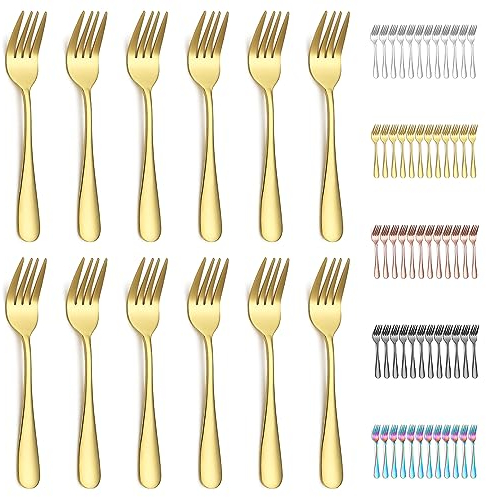 Evanda Tenedores de Postre 12 Piezas, Juego de Tenedores de Acero Inoxidable Titanio Dorado para Pastelería, Tenedores para Frutas, Tenedores para Mini Tartas, Tenedores para Aperitivos para el Hogar