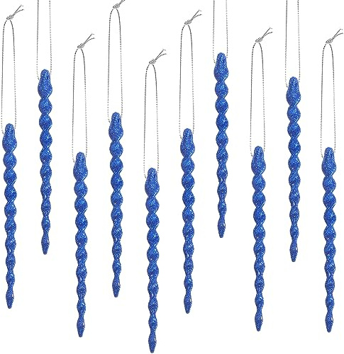 Boao 50 Stück Baum-Eiszapfen für Weihnachten, Eiszapfen Ornamente, Kunststoff, Hängende Dekoration für Winter Urlaub Xmas Party Hochzeit (blau, 15 cm)