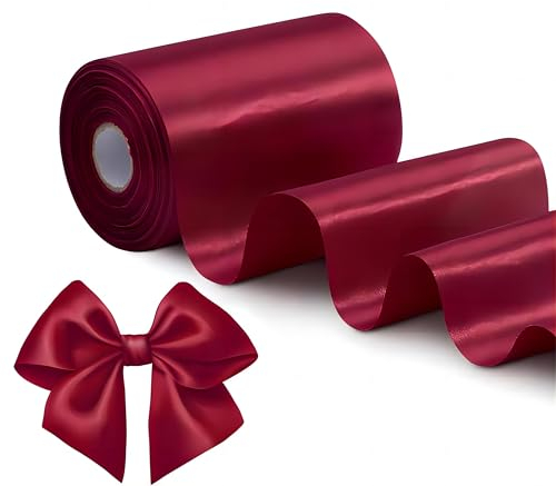 2 Stücke 10cm x 20M Geschenkband Satinband Rot Poly schleifenband breit, Rotes einfarbiges Stoffband Satin Dekoband Geschenkbänder, Satinbänder für Dekoration Weihnachten Geburtstag Geschenkschleife