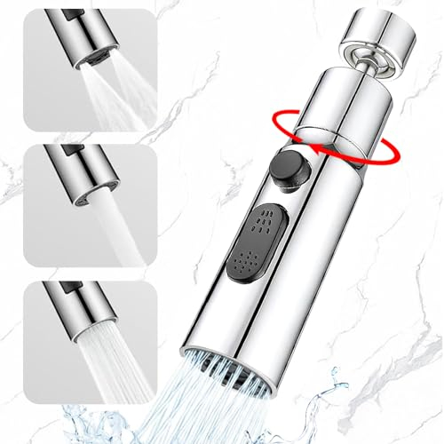 360° Luftsprudler Wasserhahn Verlängerung - 3 Wassersparer Sprühfunktionen, Schwenkbarer Aufsatz für Küche und Bad