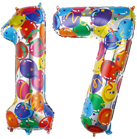 Ponmoo 40 inches Foil Balloons Numbers 17/71 Multicolour (101cm), Inflatable Helium or Air, Giant Balloon Number 0-9, 10-29, 30-100, Grand Balloons for Anniversary Wedding Birthday Party Decoration