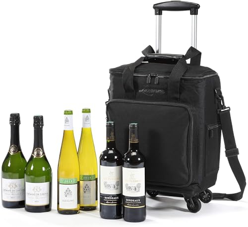 Lazenne Sac Isotherme Bouteille Vin - Sac de Voyage pour 6 Bouteilles de Vin - Porte Bouteille Vin pour Professionnel et Amateur - Boite Isotherme 3 en 1, Valise Transport roulettes avec Séparateurs