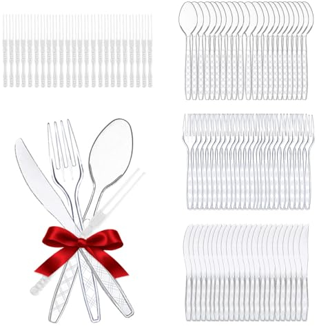 400 PCS Forchette plastica Riutilizzabili,Posate Robuste,Posate in Plastica Riutilizzabili,Coltelli in Plastica,Posate per Feste,Forchette e Cucchiai,Forchetta di frutta di plastica