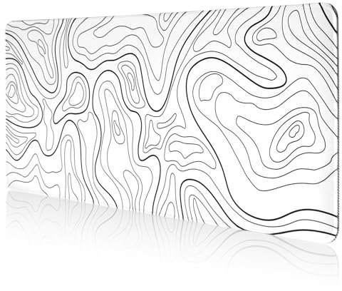 DAWNTREES 100x40 cm White Topographic Mouse Pad,Large Gaming Mouse Pad,Extended Contour Desk Mat for Home and Office, Laptop Keyboard Mat with Non-Slip Rubber Base, Stitched Edges