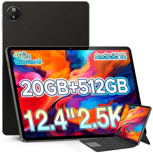 DOOGEE T30MAX Tablet 12 Pulgadas, 512GB ROM+20 GB RAM Helio G99 Octa-Core Android 14 50MP+20MP Cámara 10800mAh Batería Carga Rápida de 33W 7.9mm Tablet con Teclado,Nergo