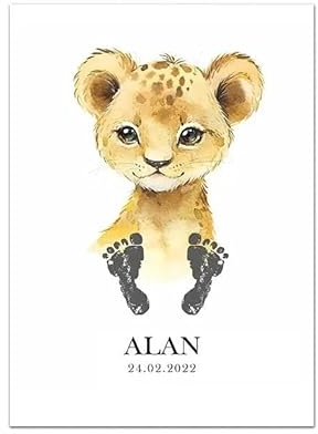 Tanyang Personalisiertes Baby-Fußabdruck-Poster: Tiere Leopard, Kinderzimmerdekoration – Leinwand-Kunstdruck, Wandgemälde, Bild A2 50X70Cm Kein Rahmen
