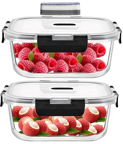 LNWSN Meal Prep Boxen Glas 2er, Luftdichter Glasbehälter mit Deckel, 520ml Frischhaltedosen Glas mit Deckel, Vorratsdosen Luftdicht, BPA-Frei, Glasdosen mit Deckel Set für Mikrowelle, Ofen