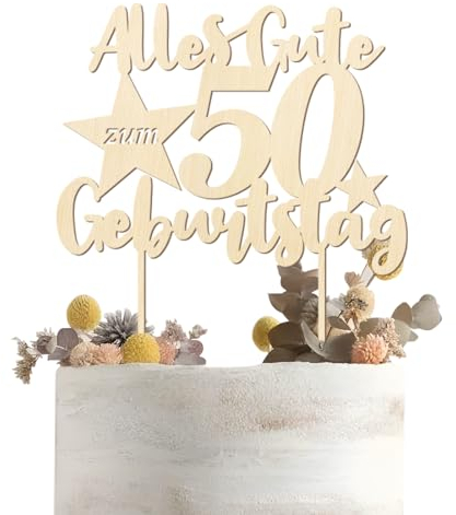 Holz Cake Topper 50. Geburtstag - Alles Gute Tortendeko für Frauen und Männer - 50th Birthday Kuchen Deko