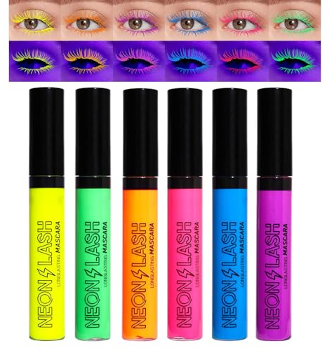 Mascara al neon, 6 colori, mascara in fibra 4D, mascara a colori brillanti, impermeabile, durevole e volumizzante