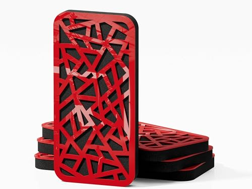 4er-Pack – Schmalbau-Akustikpaneel für Schallabsorption & Diffusion | Absorption – Diffusion – Reflexion – Schalldämmung | 23 x 46 cm | Plattenfarbe: [AKAT-18 | Rot glänzender Kunststoff]