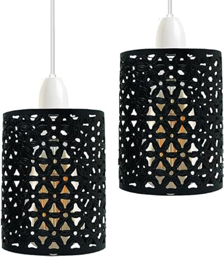 DC VOLTAGE 2 Pack of Pendant Light Shade Metal Drum Shaped Lampshade Industrial Easy fit Ceiling Indoor Wire cage Lampshade for Kitchen Living Room Corridor(Black)