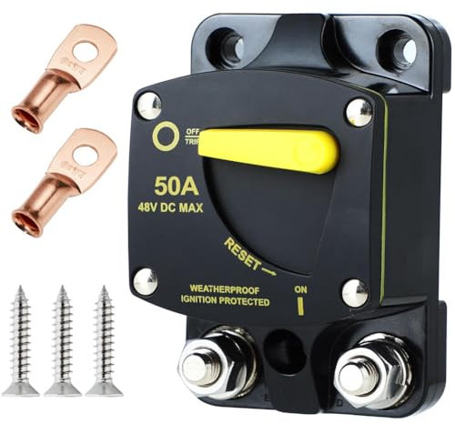 Bamberg 50 Ampere Marine-Leistungsschalter, Rücksetzbar 50 A, mit Manueller Reset-Taste für Boot, Trolling, Wohnmobil, Yacht, 12 V - 48 V DC