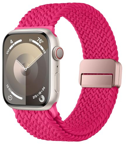 HITZEE Compatible con Cinturino Apple Watch 49/46/45/44/42/41/40/38mm, Cinturini in Nylon con Chiusura Magnetico Progettato per iWatch Ultra 2 Serie 10 9 8 7 SE 6 5 4 (42/44/45/46/49, Rosso lampone)