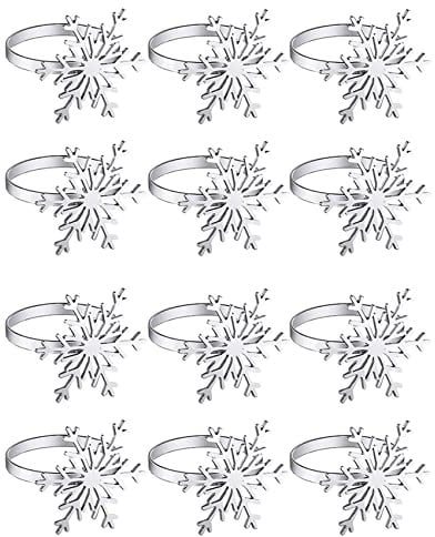SRMAN 12 Stück Schneeflocke Servietten Ringe Weihnachten Schneeflocke Servietten Halter Ringe (Silber)