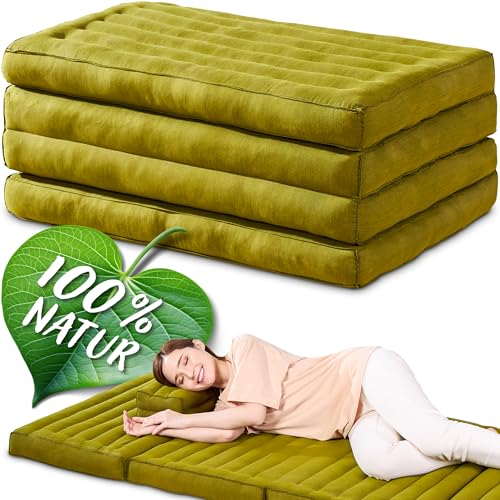 Namasdee Klappmatratze 200x80x8cm mit 100% natürlicher Kapokfüllung (Grün Uni)
