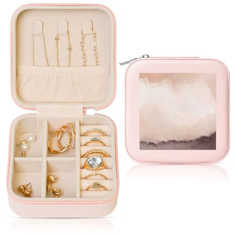 KSANNNS Petite boîte de rangement de voyage en cuir imprimé rose pâle et noir