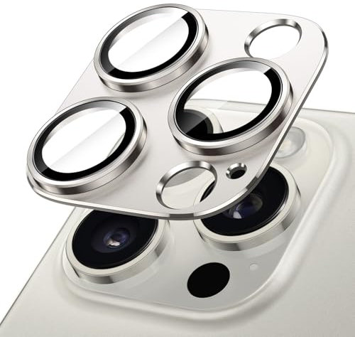 JETech Camera Lens Protector for iPhone 16 Pro 6.3-Inch and iPhone 16 Pro Max 6.9-Inch, Full Coverage 9H Tempered Glass Ring Cover, Matte Metal Plate, Case Friendly, 1-Pack (Natural Titanium)