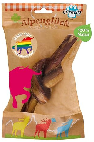 Carnello Wilder Stier – Proteinhaltiger Ochsenziemer AUS SÜDDEUTSCHLAND – Hunde Leckerlis, Leckerli Hund, Trockenfutter Hund Getreidefrei (1 Stück)