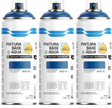 H HANSEL HOME Pintura Spray Base Agua 400ml - Para Muebles, Metal, Plástico y Madera - Ecológica y Sin Olor, Colores Duraderos - Azul Oscuro, 3 unidades