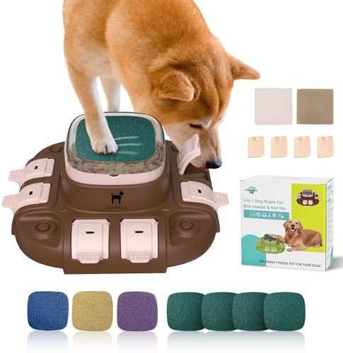 ClariVora Juguete de rompecabezas para perros de 2 niveles, alimentador lento y lima de uñas para perros, juguetes de alimentación para entrenamiento de coeficiente intelectual, juguetes de