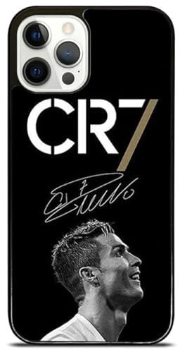 EZB Cristiano Ronaldo Schutzhülle für iPhone, flexibel, stoßdämpfend, coole Fußballspieler-Handyhülle, Schwarz und Weiß, Signature CR7 (iPhone 15 Pro Max)