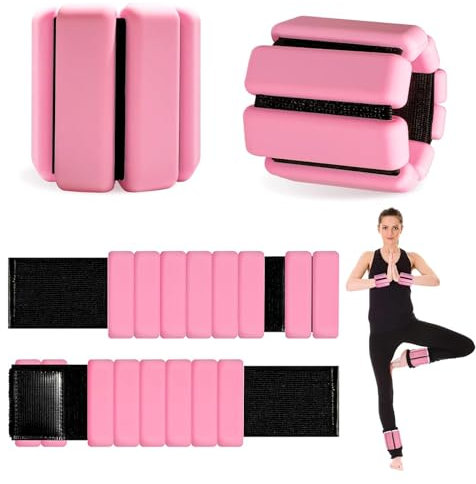 Tragbare Handgelenk Knöchel Gewichte 2LB, Silikon Armband Handgelenk Armreifen für Frauen und Männer, Workout Widerstandsgewichte für Übung, Joggen, Yoga (Rosa 2-LB Paar (jeweils 1-LB))