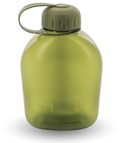Urbisell Bouteille d'eau Tritan 800 ml, gourde militaire pour randonnée, camping et sport, vert olive, fermeture anti-perte, sans BPA, résistante et réutilisable (vert)