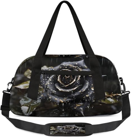 Black Rose Sac de sport léger pour filles et garçons, sac de sport léger pour enfants, petit sac de voyage, sac de danse, Rose noire., 18.5L x 7.8W x 9.4H