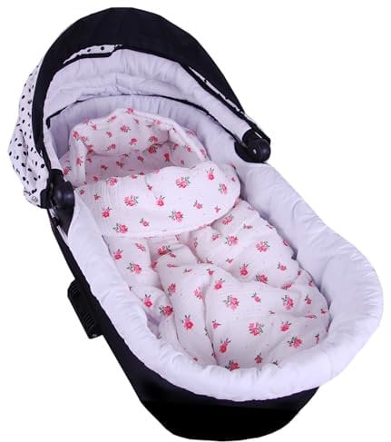 BabyLux Fußsack 90cm für Babyschale, Kinderwagen & Buggy, Minky, ideal für Frühling, Sommer Herbst &, warm & weich Kinderfußsack (md2 - Musselin Röschen)