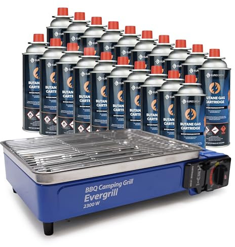 Barbecue à gaz butane Camping Grill Evergrill avec 20 bouteilles de gaz - Barbecue à gaz - Cuisine de camping - Grill de table - Barbecue de table