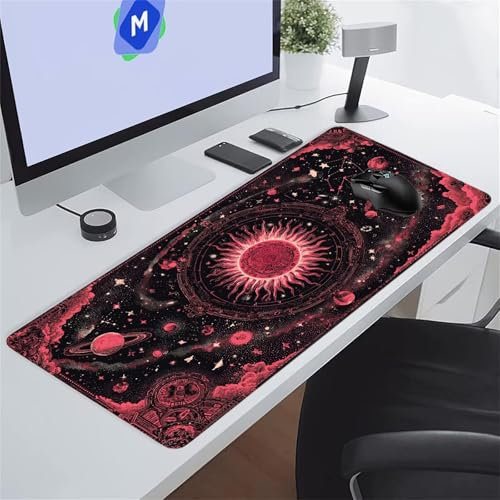 Ciel Étoilé Noir Rouge Tapis de Souris de Jeu 1500x800x2 mm Grand Tapis de Souris Gaming sous-Main Bureau Gamer Large avec Base Antidérapante Tapis de Clavier Lavable pour Gamer PC