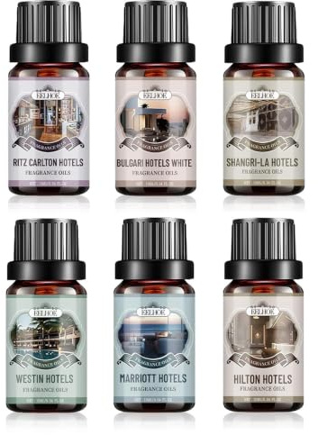 Hotel Ätherische Öle Set, Aroma Diffuser Öl, Ätherische Öle für Diffuser | 6 x 10ml Naturrein Aromatherapie Duftöl, für Luftbefeuchter, Frische Luft, Raumduft, Hotellobby, Kerzenherstellung